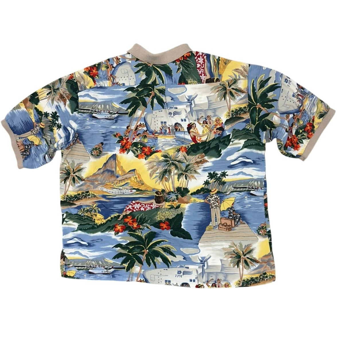 Vintage 90s Men's XL Reyn Spooner Hawaiian Polo Shirt Rayon Hula Dancer Island