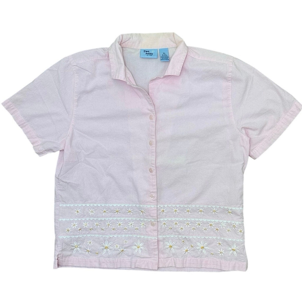 Jane Ashley Pink Embroidered Cotton Button Front Blouse Women's XL Floral