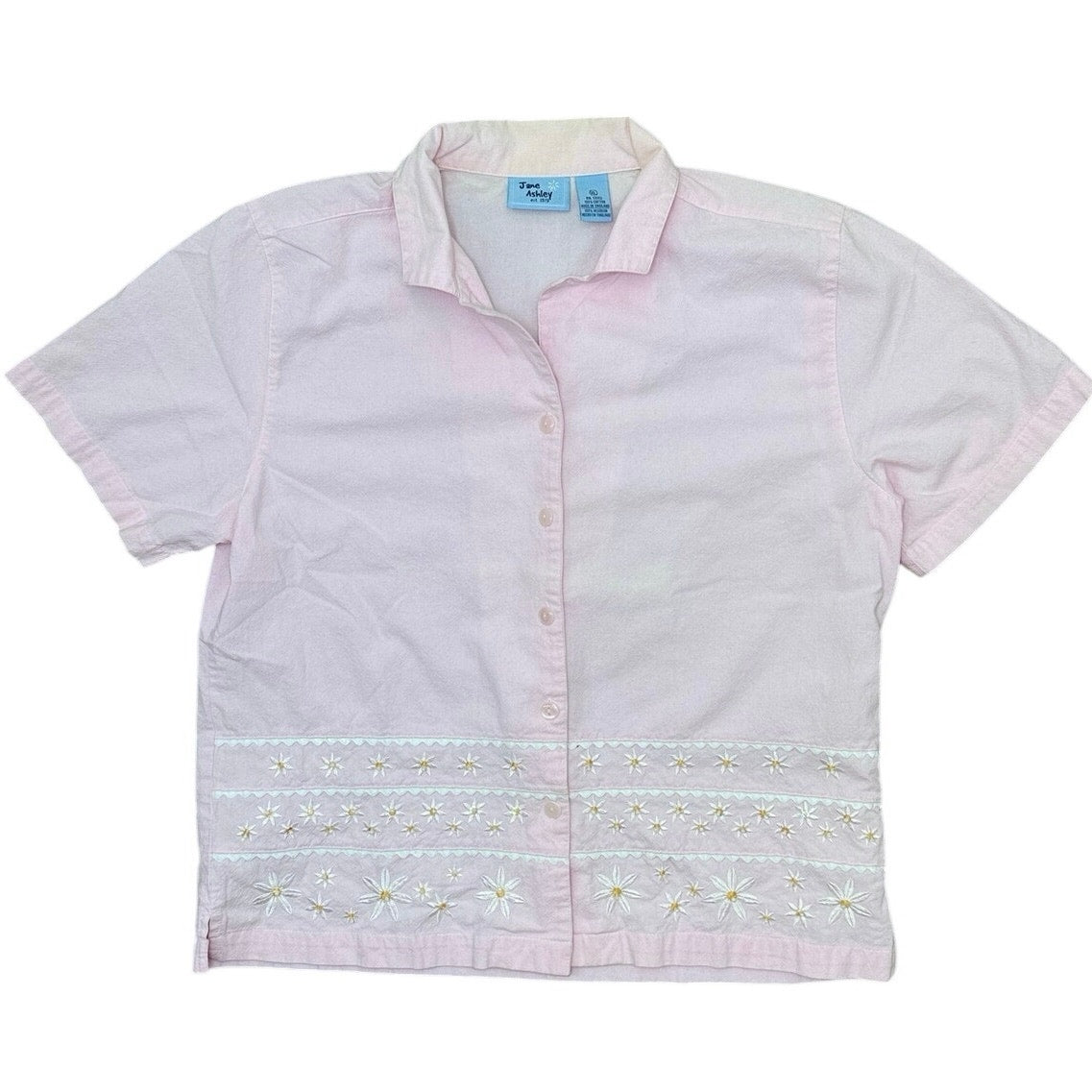Jane Ashley Pink Embroidered Cotton Button Front Blouse Women's XL Floral