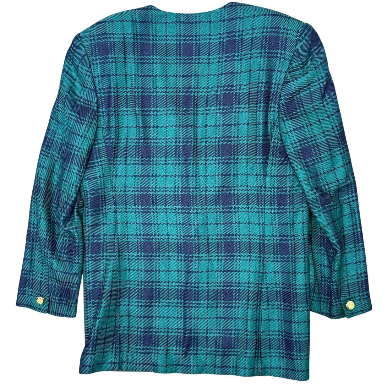 Jones New York Plaid Blazer Jacket Women's 8 Green Blue USA Single Button