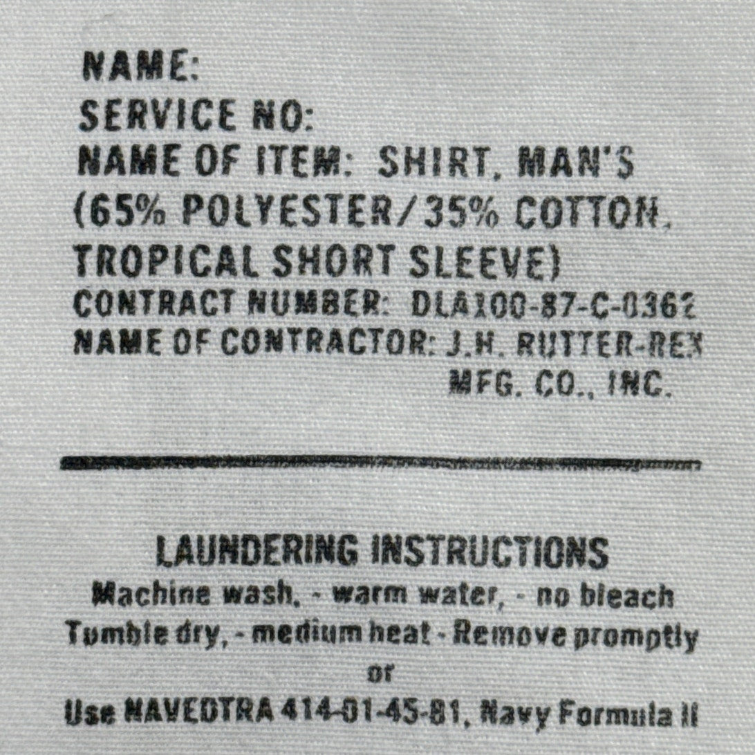 Vintage 80s US Navy Tropical White Uniform Shirt Petty Officer 1st Class L