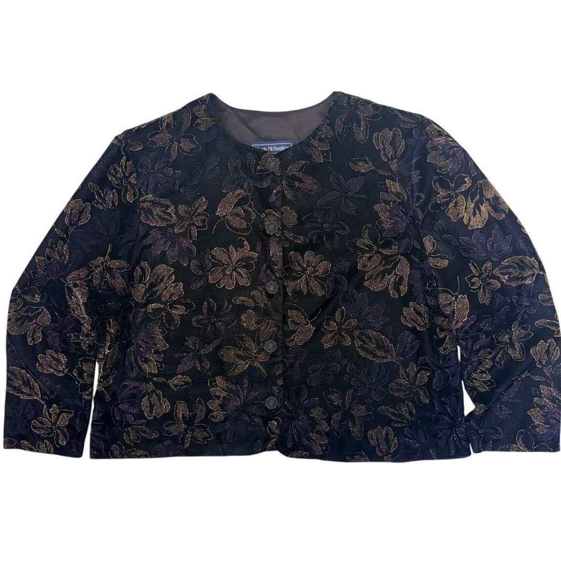 Maggie McNaughton Black Velvet Floral Glitter Jacket Women's 24 USA
