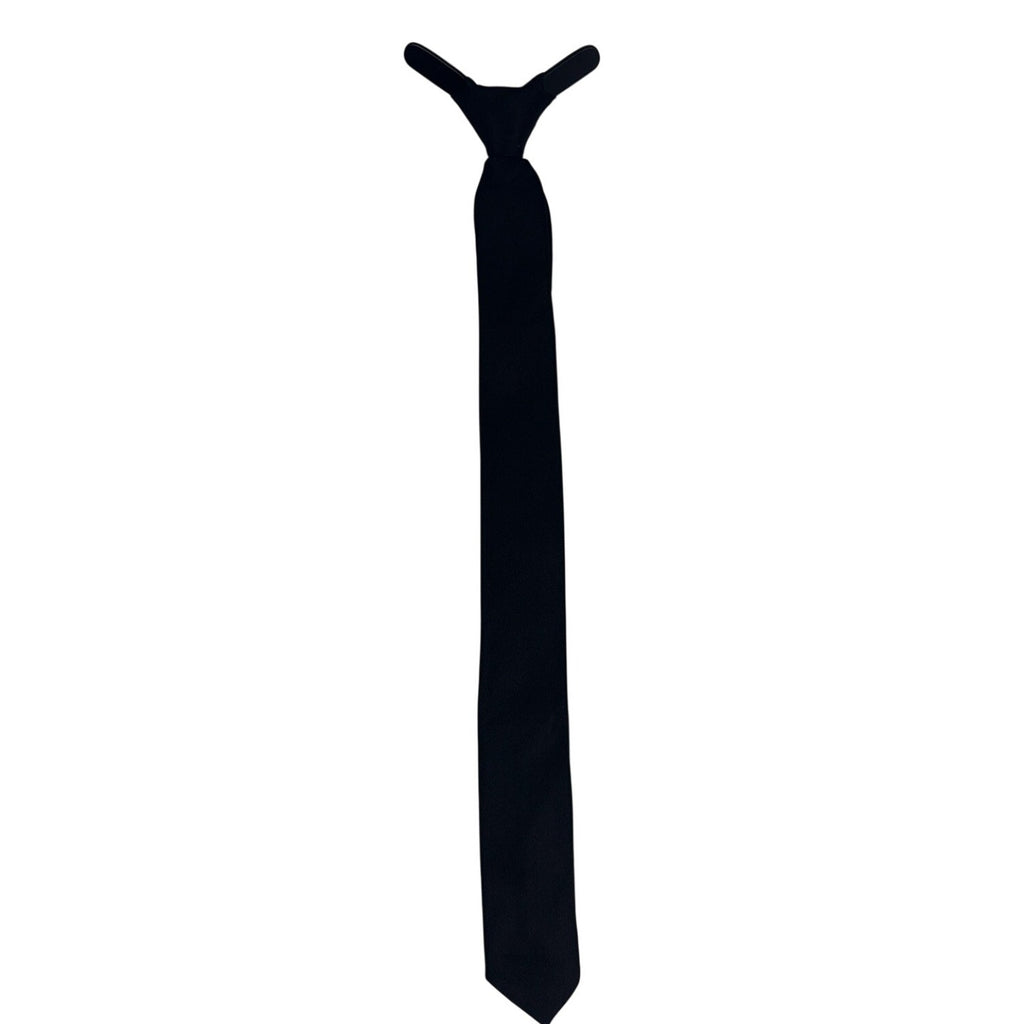 Vintage 60s Boys Black Silk Pre-Tied Skinny Necktie 15” Formal