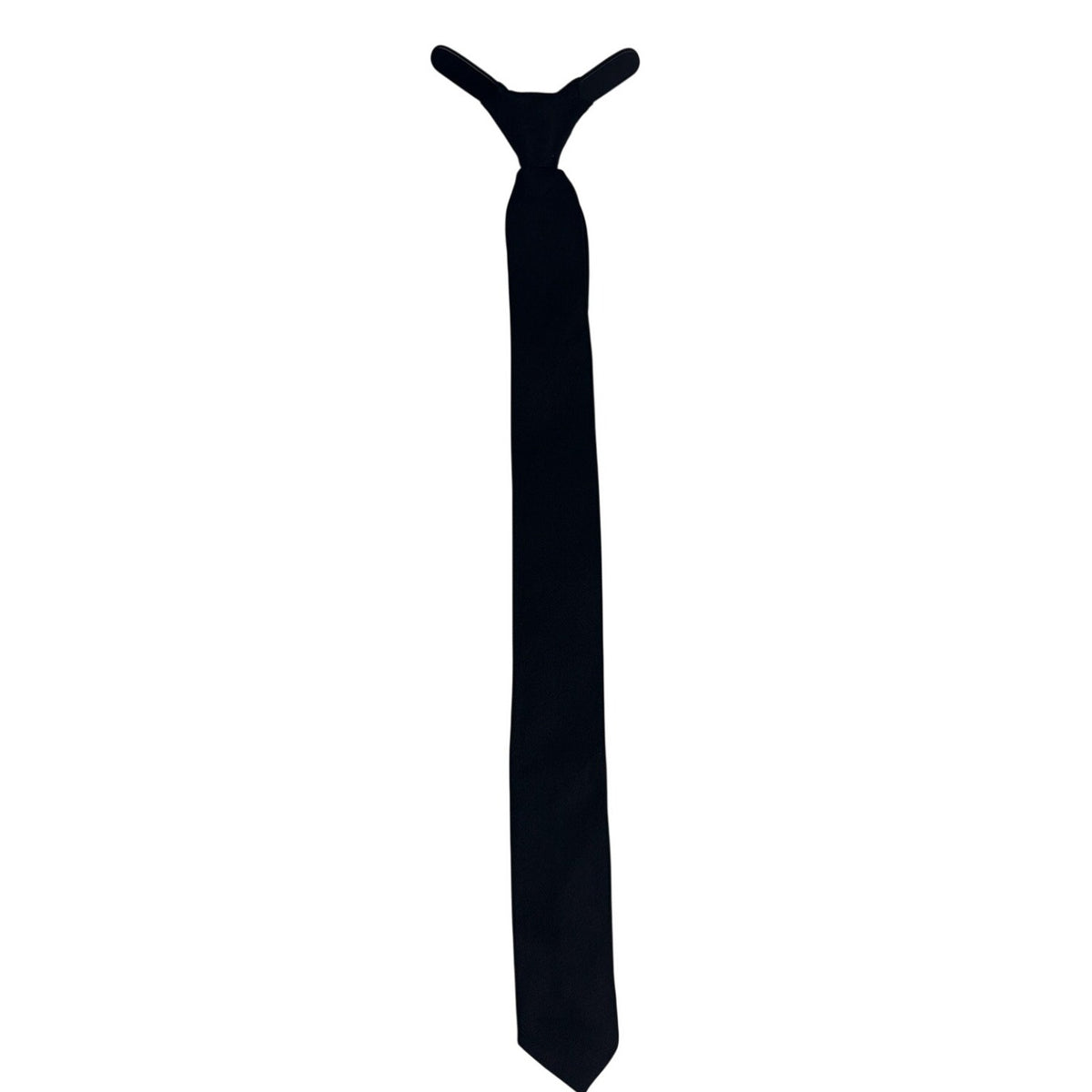 Vintage 60s Boys Black Silk Pre-Tied Skinny Necktie 15” Formal