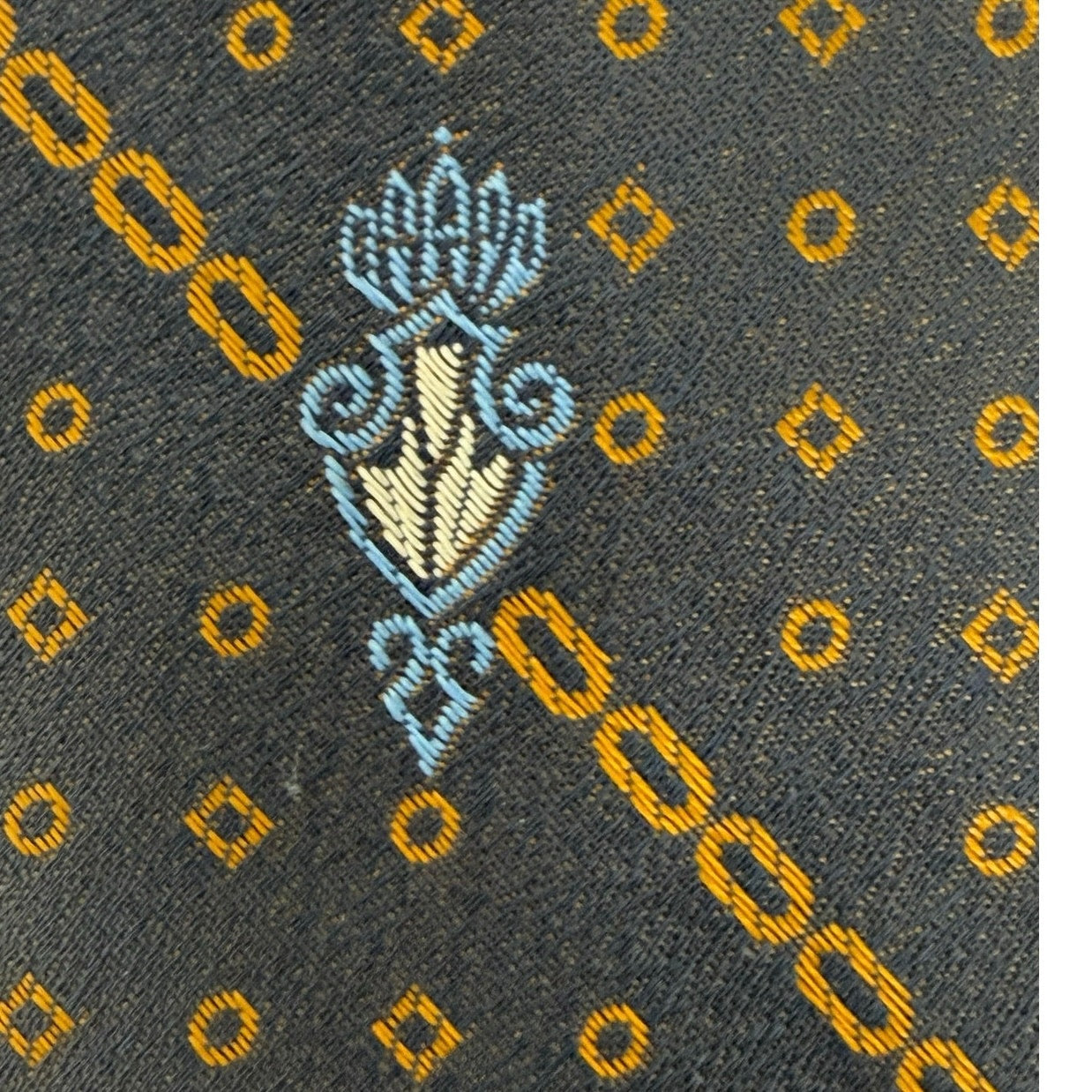 Vintage 70s Towncraft Navy Snap-On Clip Tie Chain Crest Polyester 3" Wide