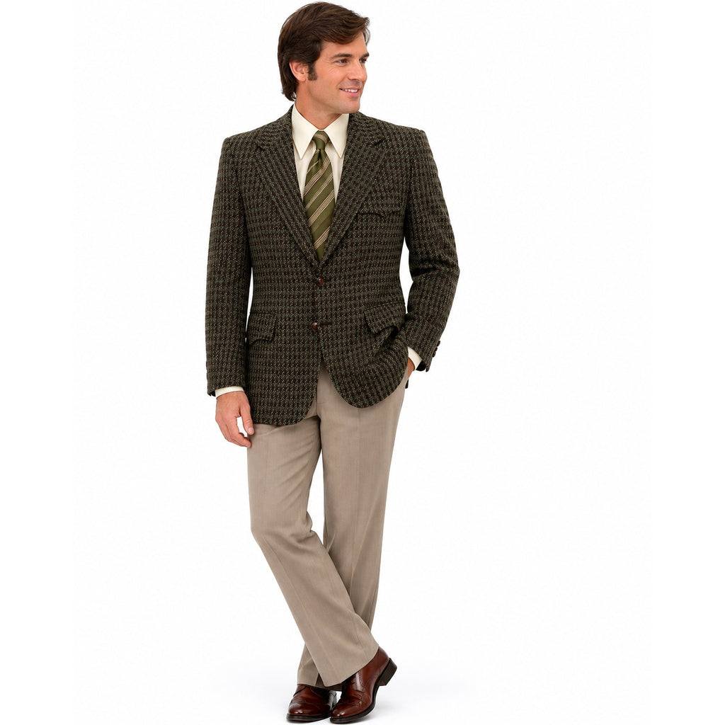 Vintage 70s Monarch Brown Houndstooth Polyester Western Sport Coat 42