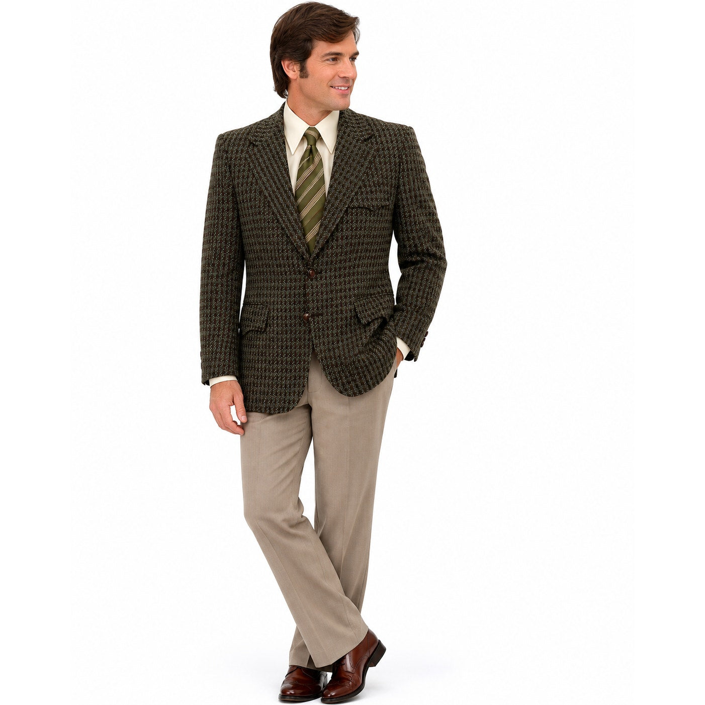 Vintage 70s Monarch Brown Houndstooth Polyester Western Sport Coat 42