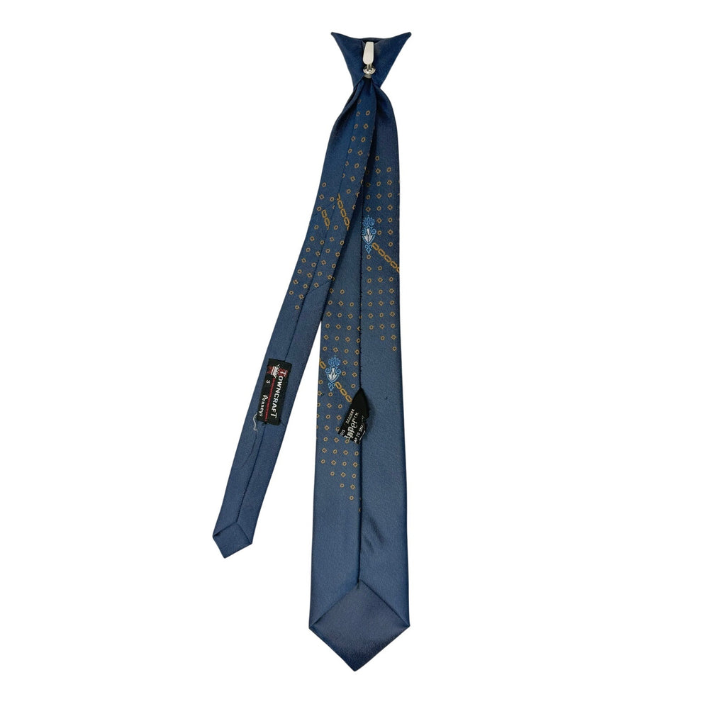Vintage 70s Towncraft Navy Snap-On Clip Tie Chain Crest Polyester 3" Wide