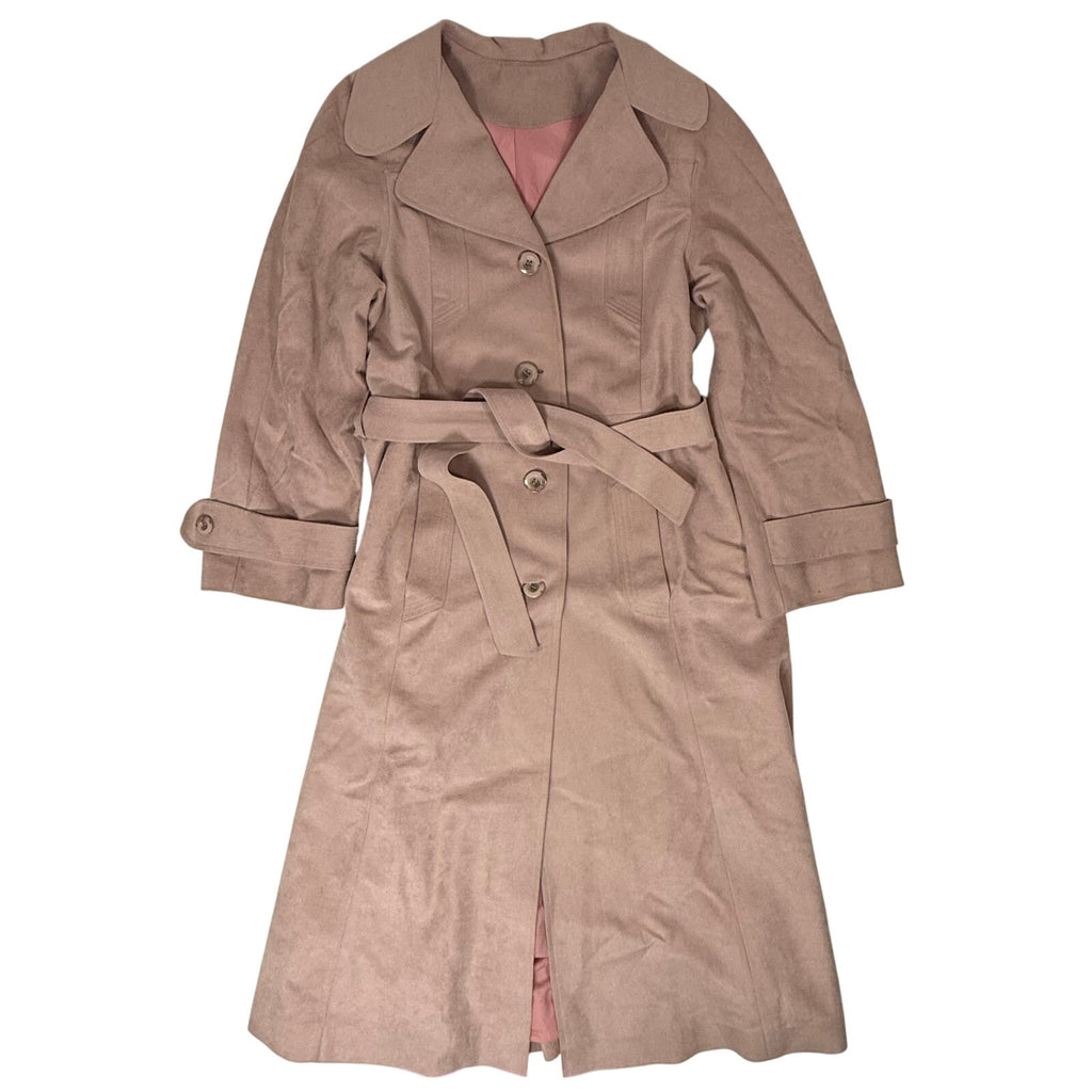 Vintage 80s Pink Ultrasuede Trench Coat Belted Maxi Women's Medium