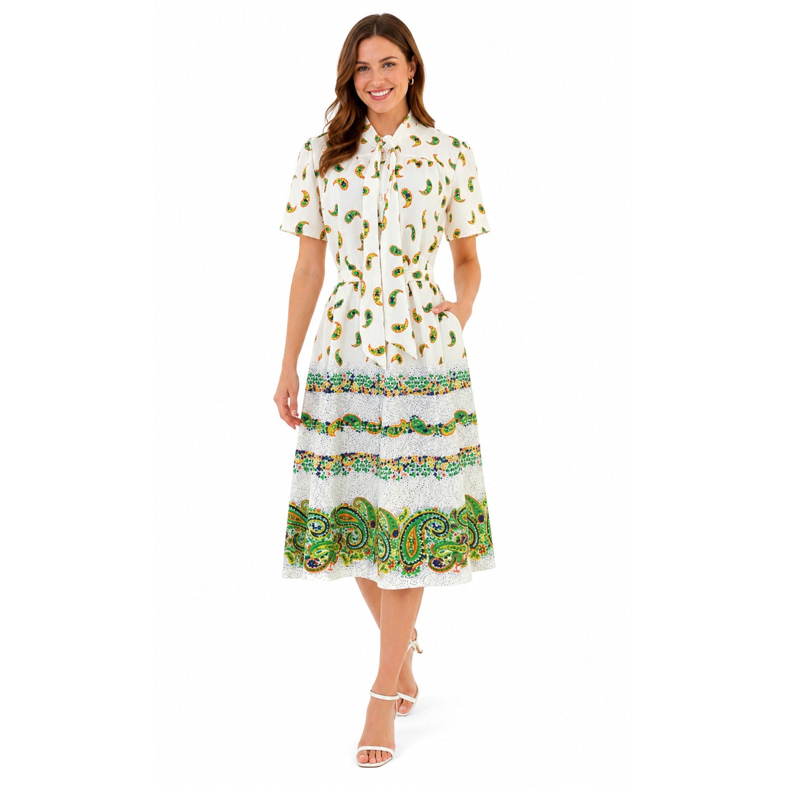 Vintage 70s Walden Classics Paisley Belted Polyester Shirt Dress Size 14