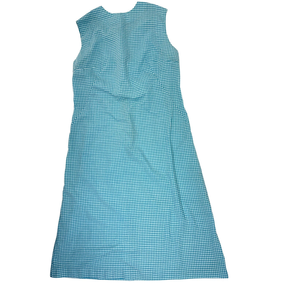 Vintage 70s Blue Gingham Midi Dress Sleeveless Cotton Blend Women's Medium