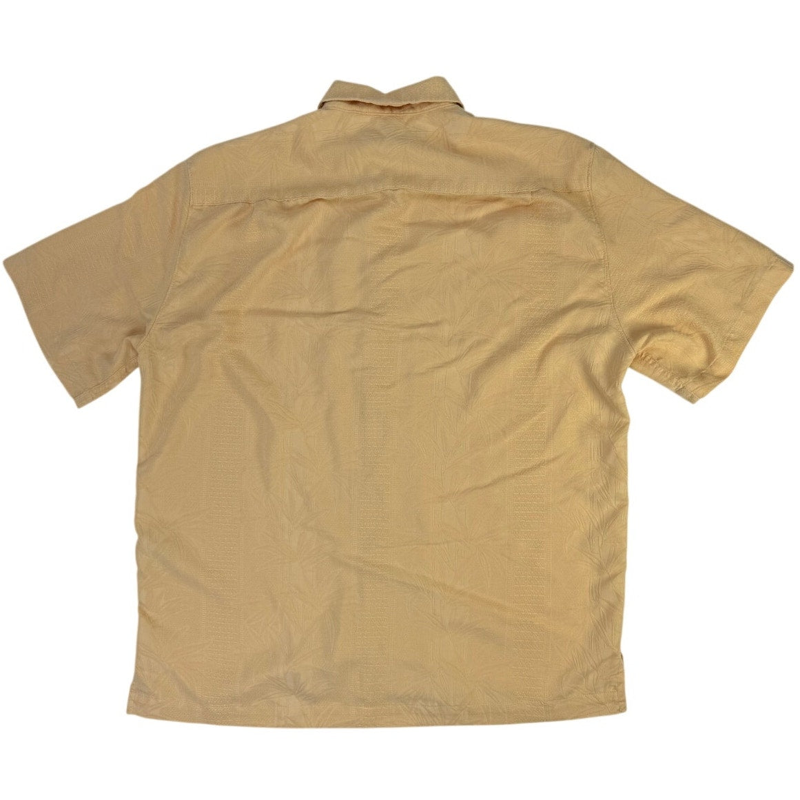 Vintage 90s Caribbean Mens Med Cream Yellow Jacquard Camp Shirt Coconut Buttons