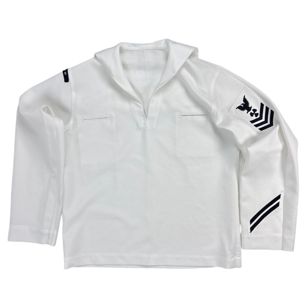 Vintage 80s US Navy Dress White Jumper Petty Officer 1st Class 46L