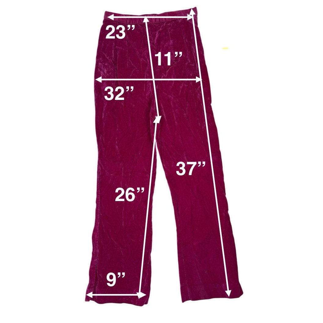 Vintage 70s Women's XS Magenta Velour Pants Alden’s Union Made 23" Waist