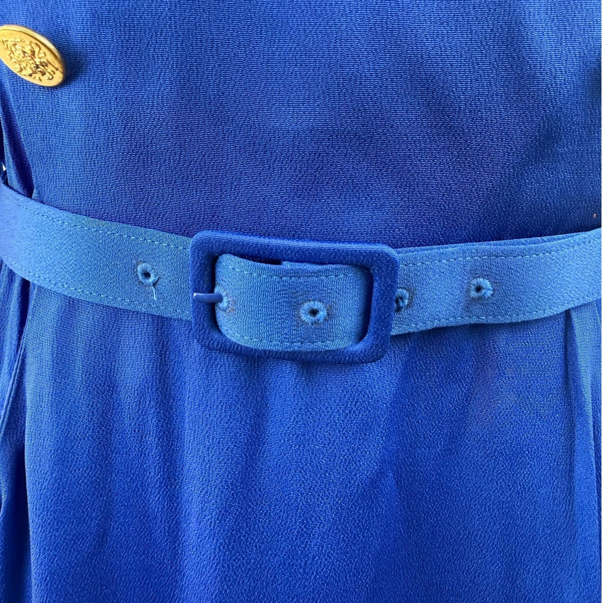 Vintage 80s Albert Nipon Royal Blue Rayon Crepe Belted Midi Dress Women's 14