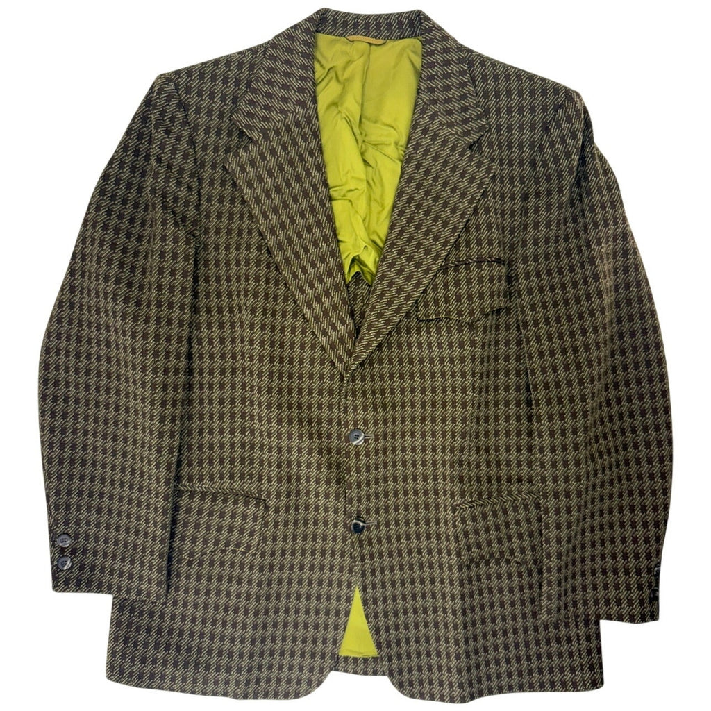 Vintage 70s Monarch Brown Houndstooth Polyester Western Sport Coat 42