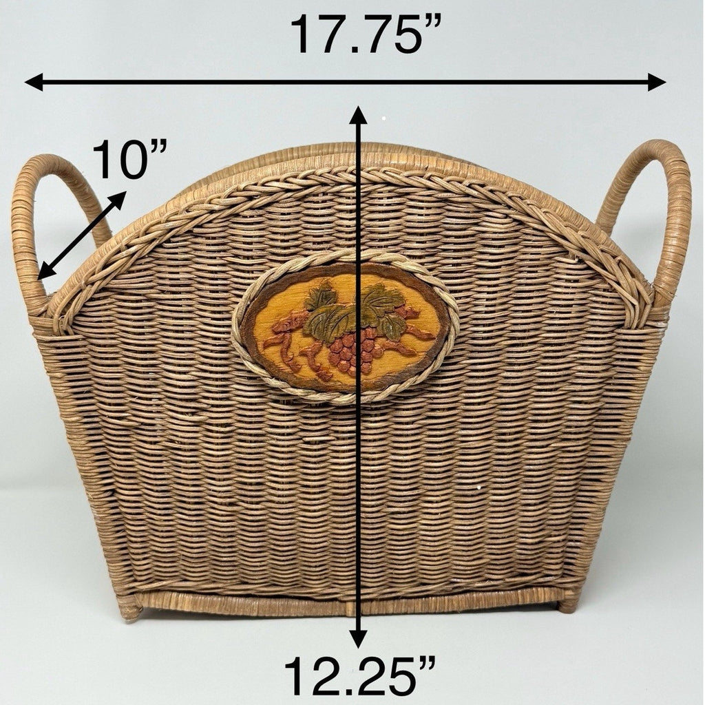 Vintage 80s French Country Wicker Basket Magazine Holder Basket Apple Accent
