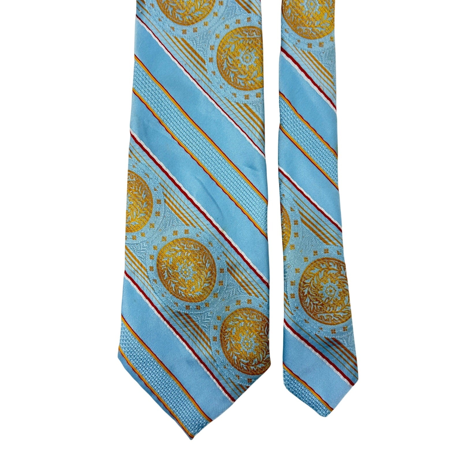 Vintage 1970s JCPenney Baby Blue Polyester Wide Necktie Geometric Stripe