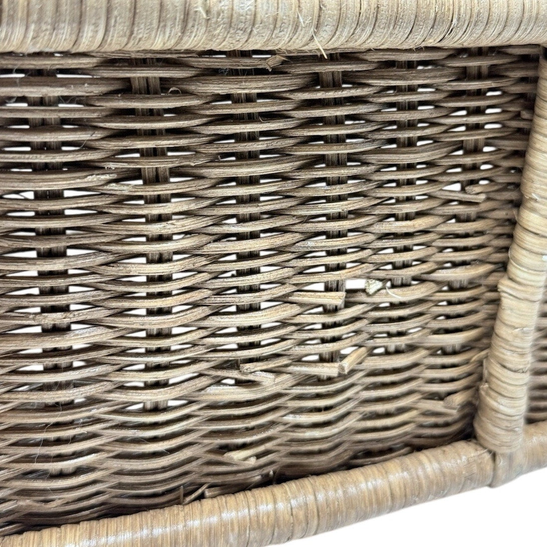 Vintage 80s French Country Wicker Basket Magazine Holder Basket Apple Accent