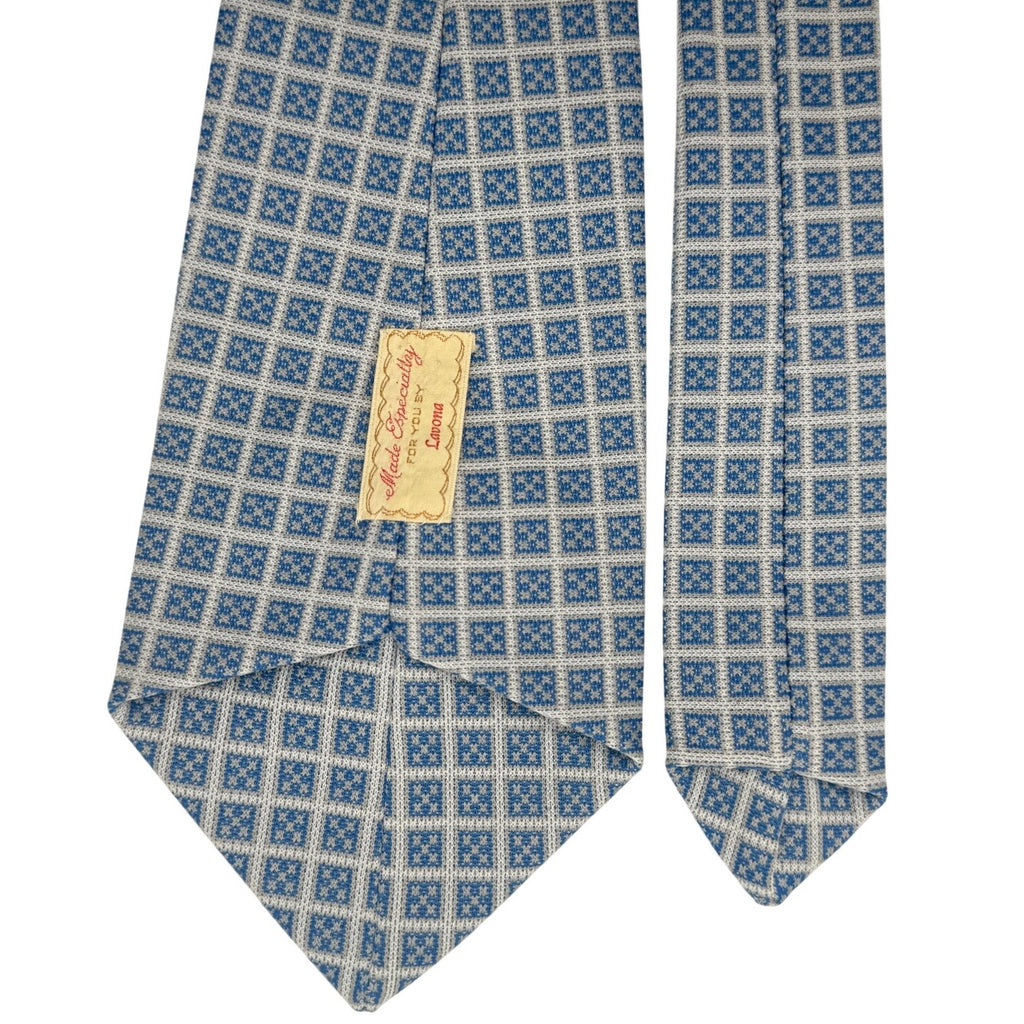 Vintage 70s Custom by Lavona Blue Geometric Polyester Knit Wide Tie