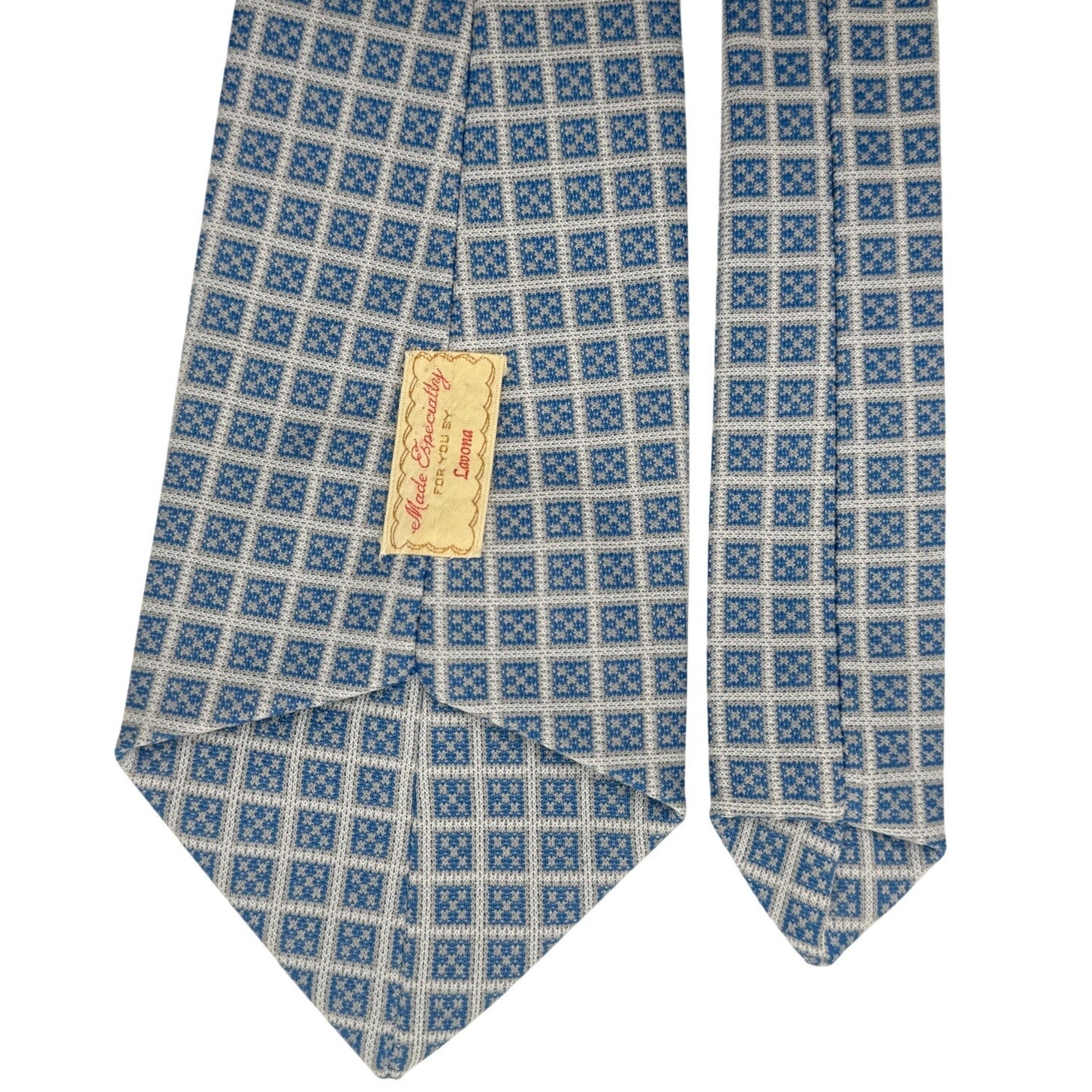 Vintage 70s Custom by Lavona Blue Geometric Polyester Knit Wide Tie