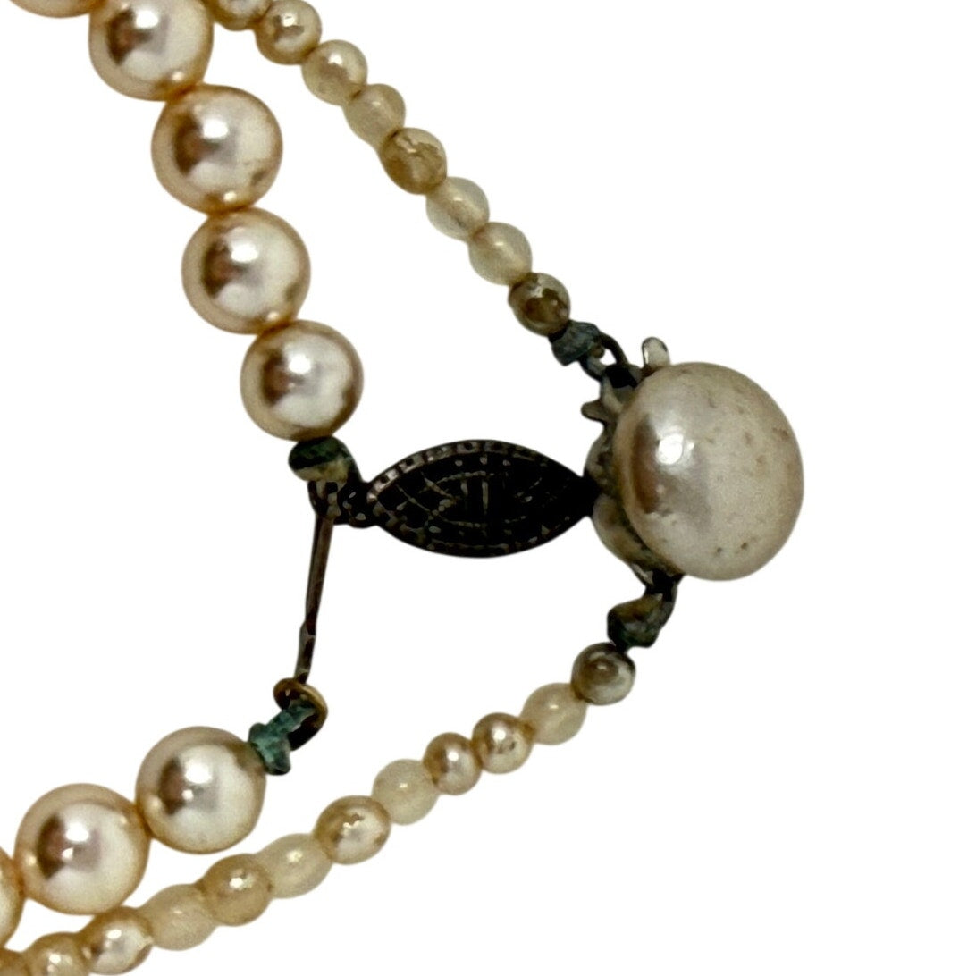 Vintage 60s Faux Pearl Necklace Set Double Strand Champagne Blush