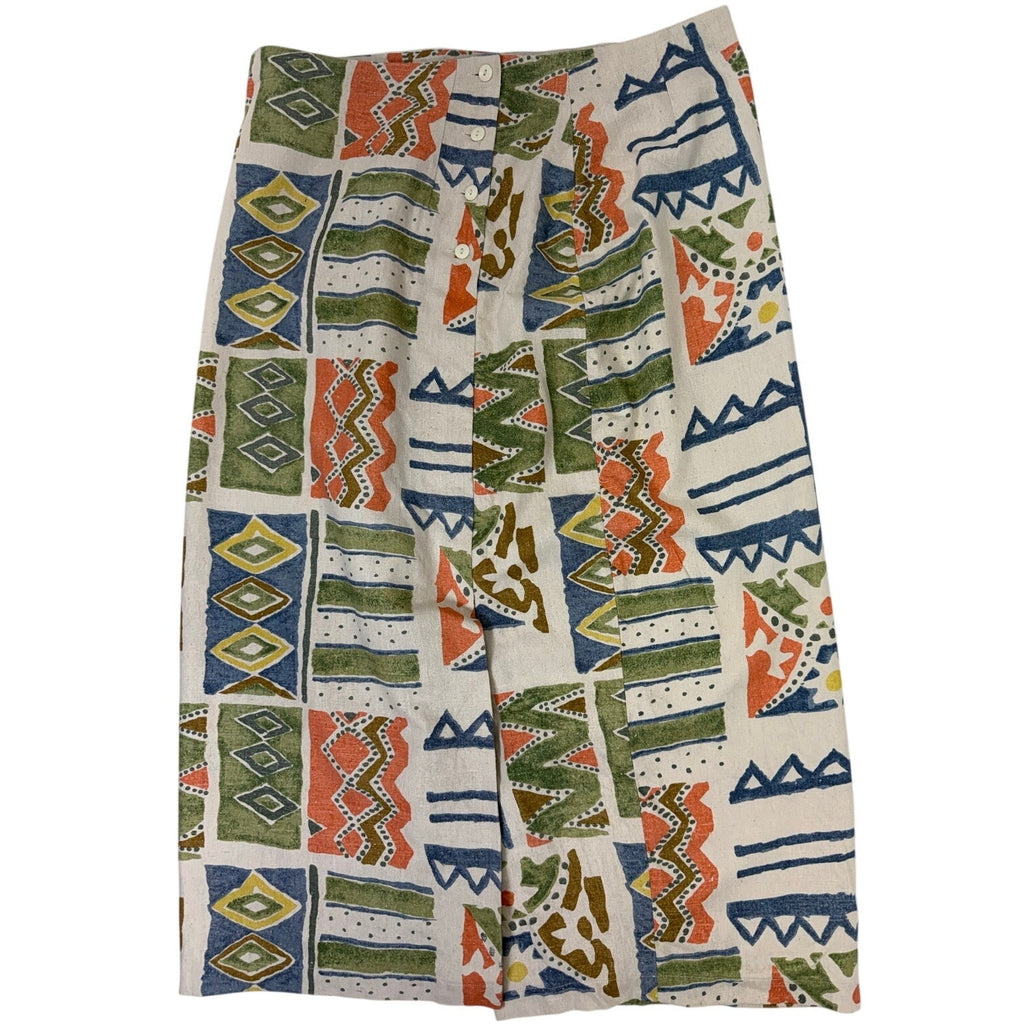 Vintage 80s Baccini Silk 3 Piece Skirt Suit Set Geometric Print Women's 18