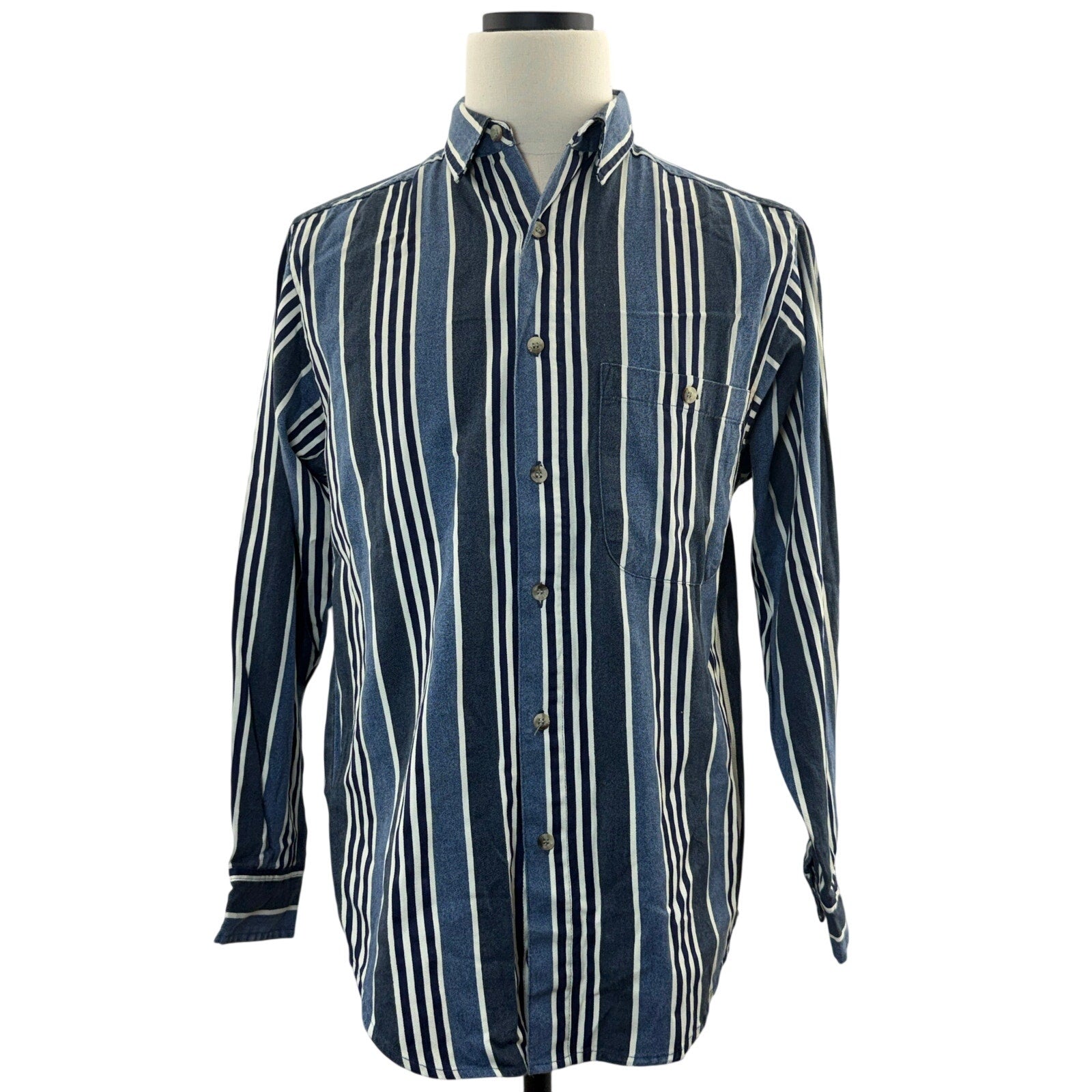 Vintage 00's Faded Glory Blue Striped Button-Down Shirt Men's Small Long Sleeve