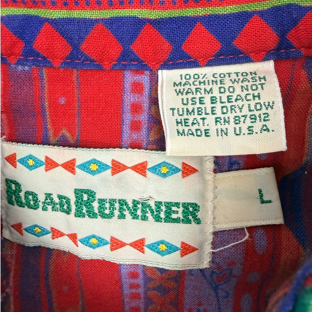 Vintage Road Runner Southwestern Button Down Shirt Men's Large Cotton