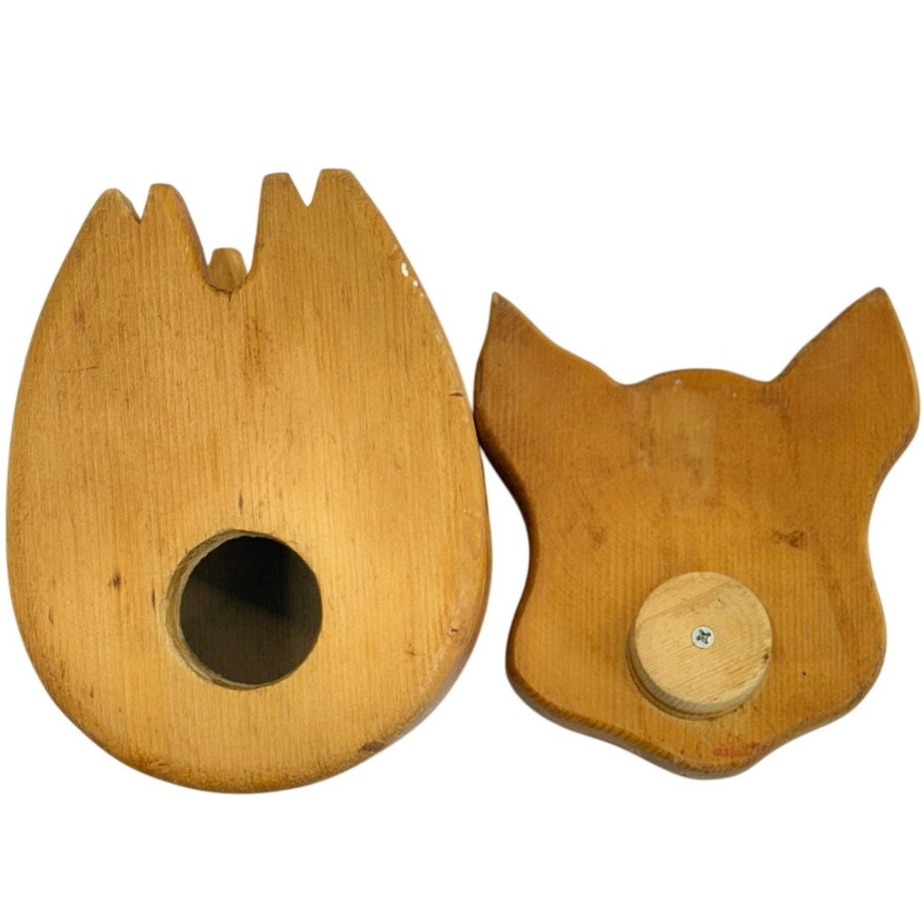 Vintage Hand Carved Wooden Piggy Bank Twist Nose Coin Bank Folk Art Pig MCM