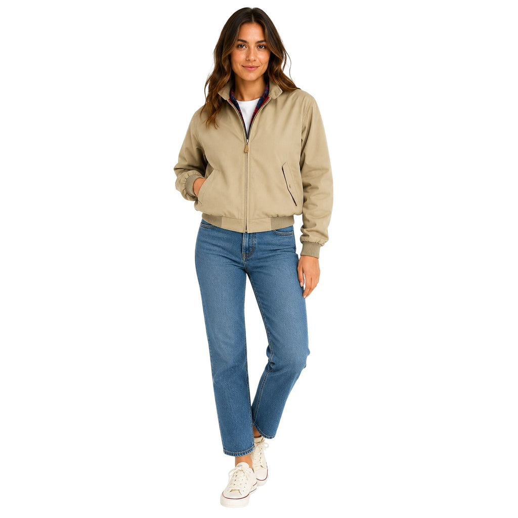 Vintage 90s Lands' End Women's Small Bomber Jacket Tan Plaid Lined Zip Front