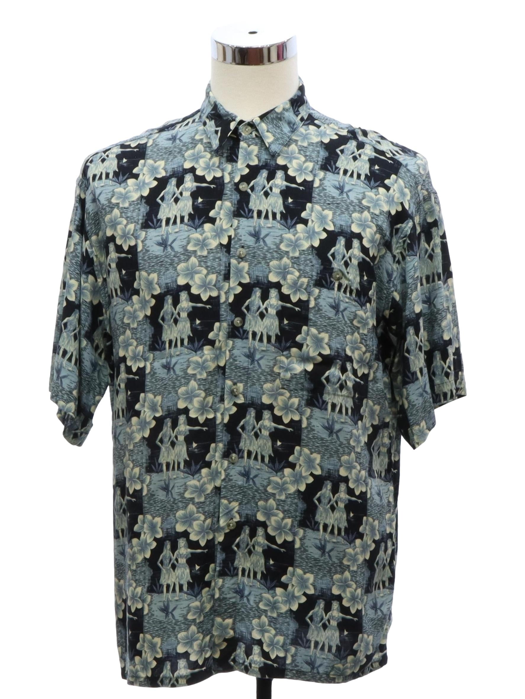 Mens Rayon Hawaiian Hula Dancer Print Shirt