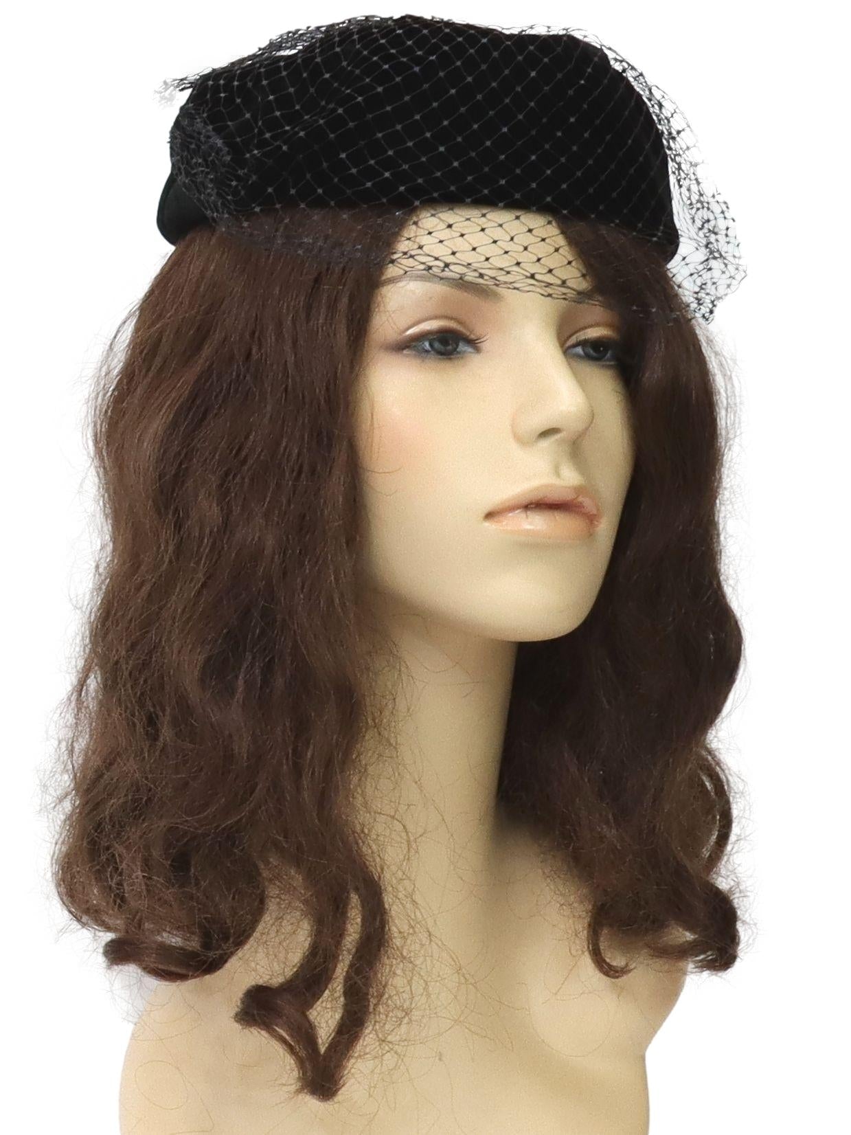 Womens Accessories - Black Velvet Pillbox Hat
