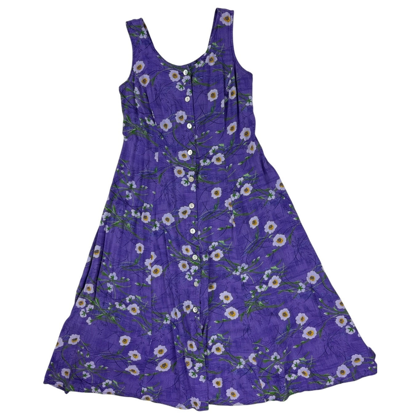 Vintage 90s BFA Classics Purple Rayon Button Front Midi Dress Womens Small