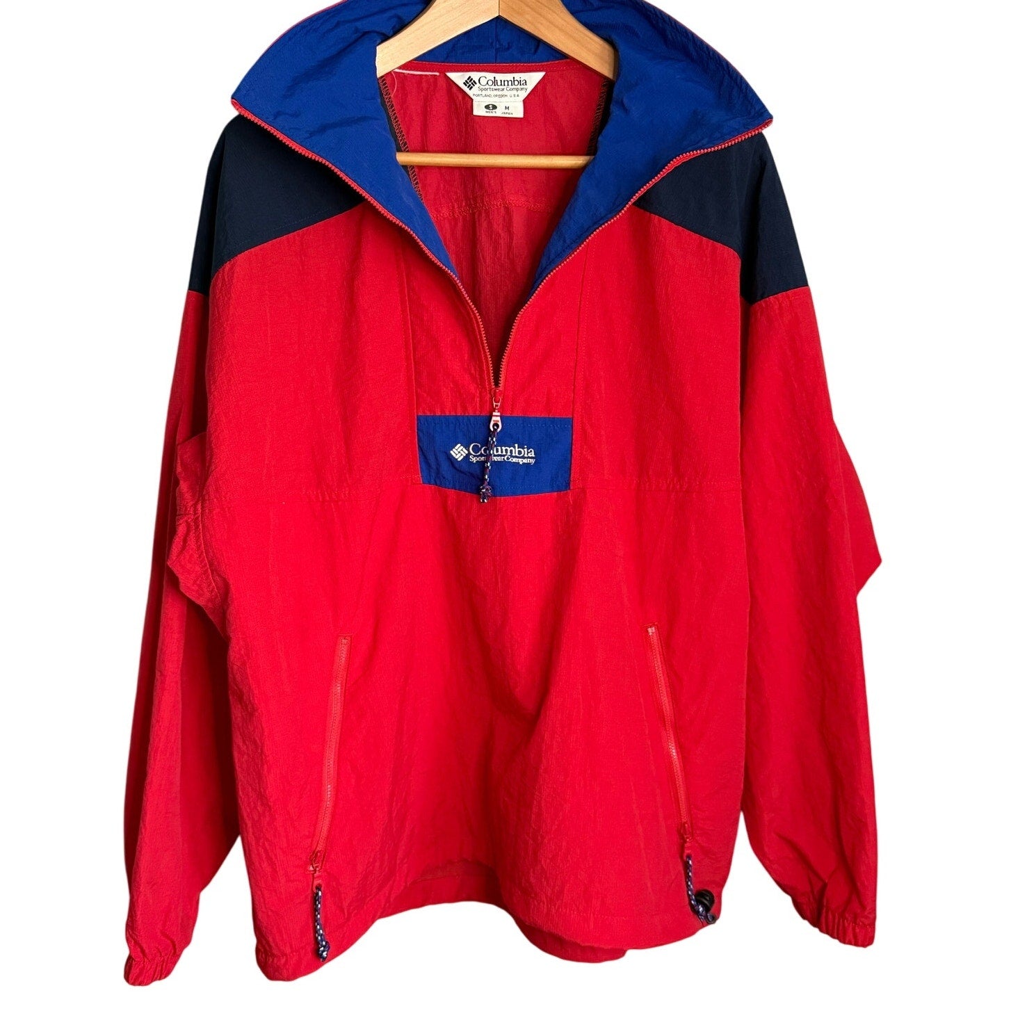 Vintage 90s Men's Small Columbia Sportswear Pullover Windbreaker Jacket Red Blue