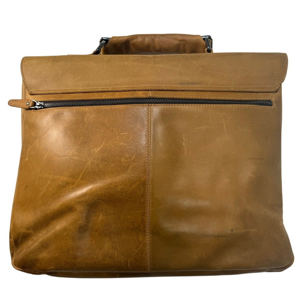 Vintage 90s Vicenzo Leather Briefcase Laptop Messenger Bag Camel Brown