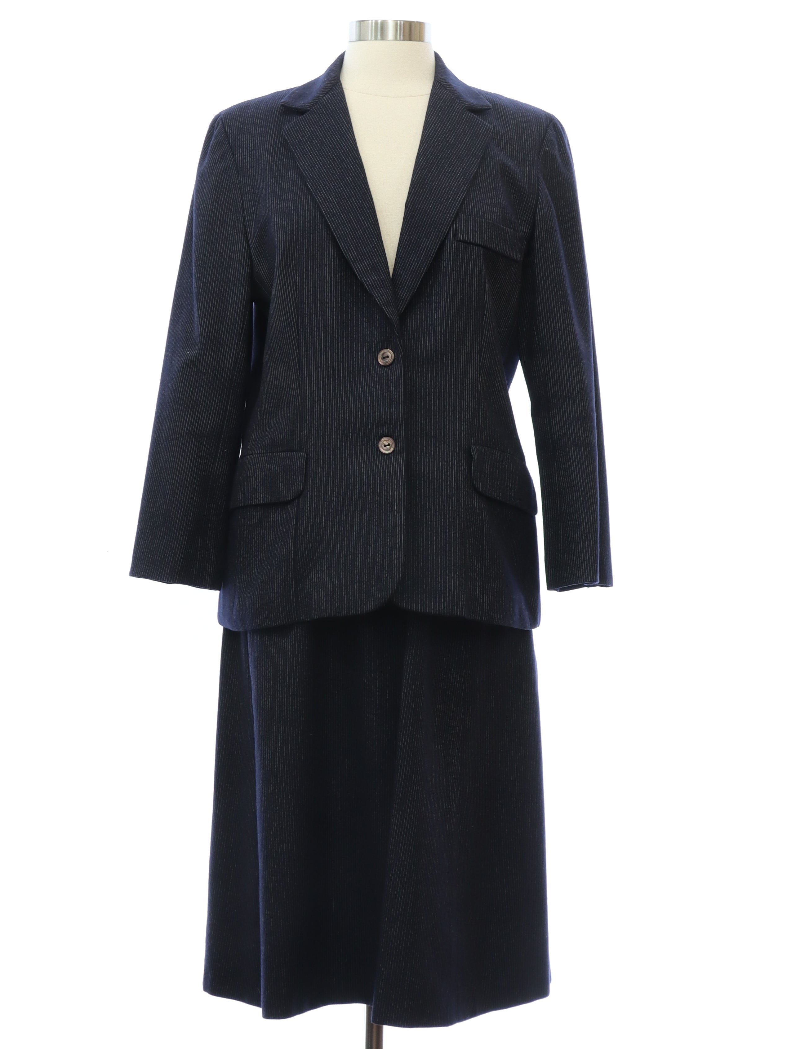 Womens Dark Blue Pinstriped Wool Suit
