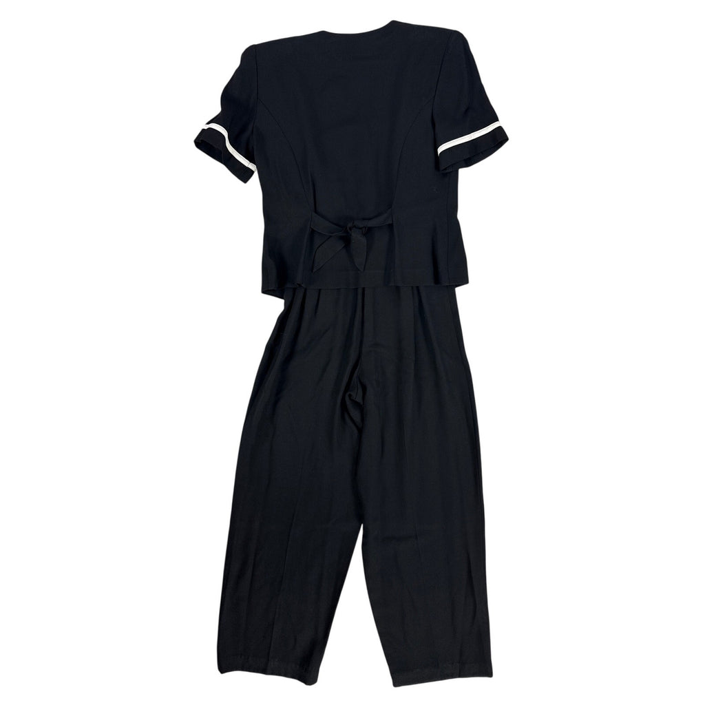 Vintage 80s Taurus II Black White Piped Jumpsuit Women's Size 8