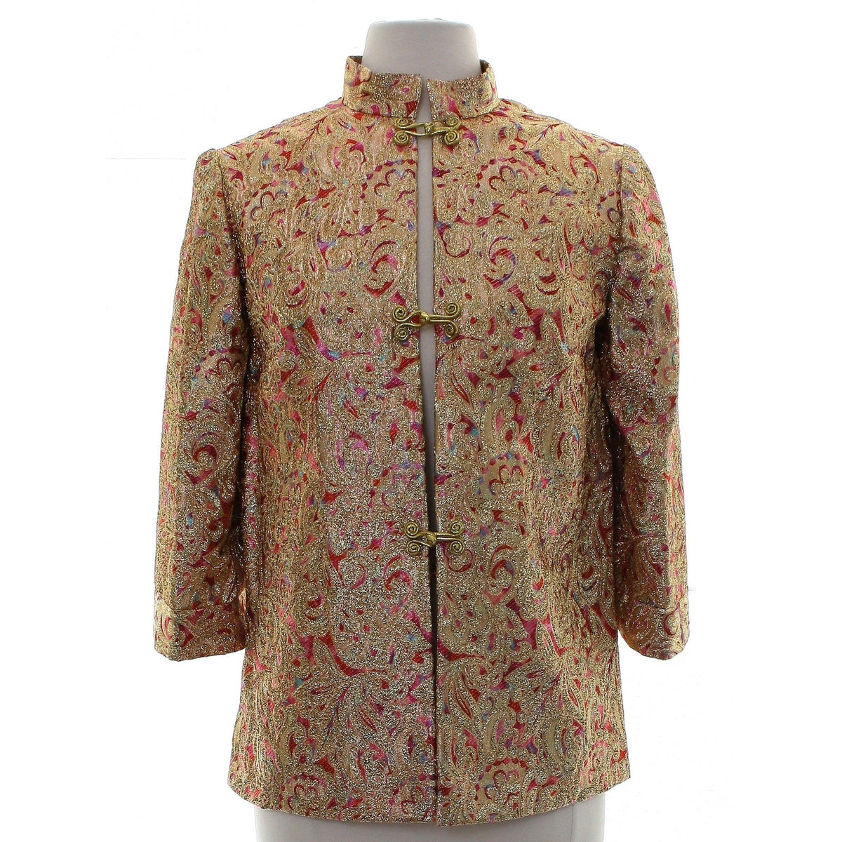 Vintage 90s Women's Medium Metallic Tunic Jacket Asian Inspired Hook Closure