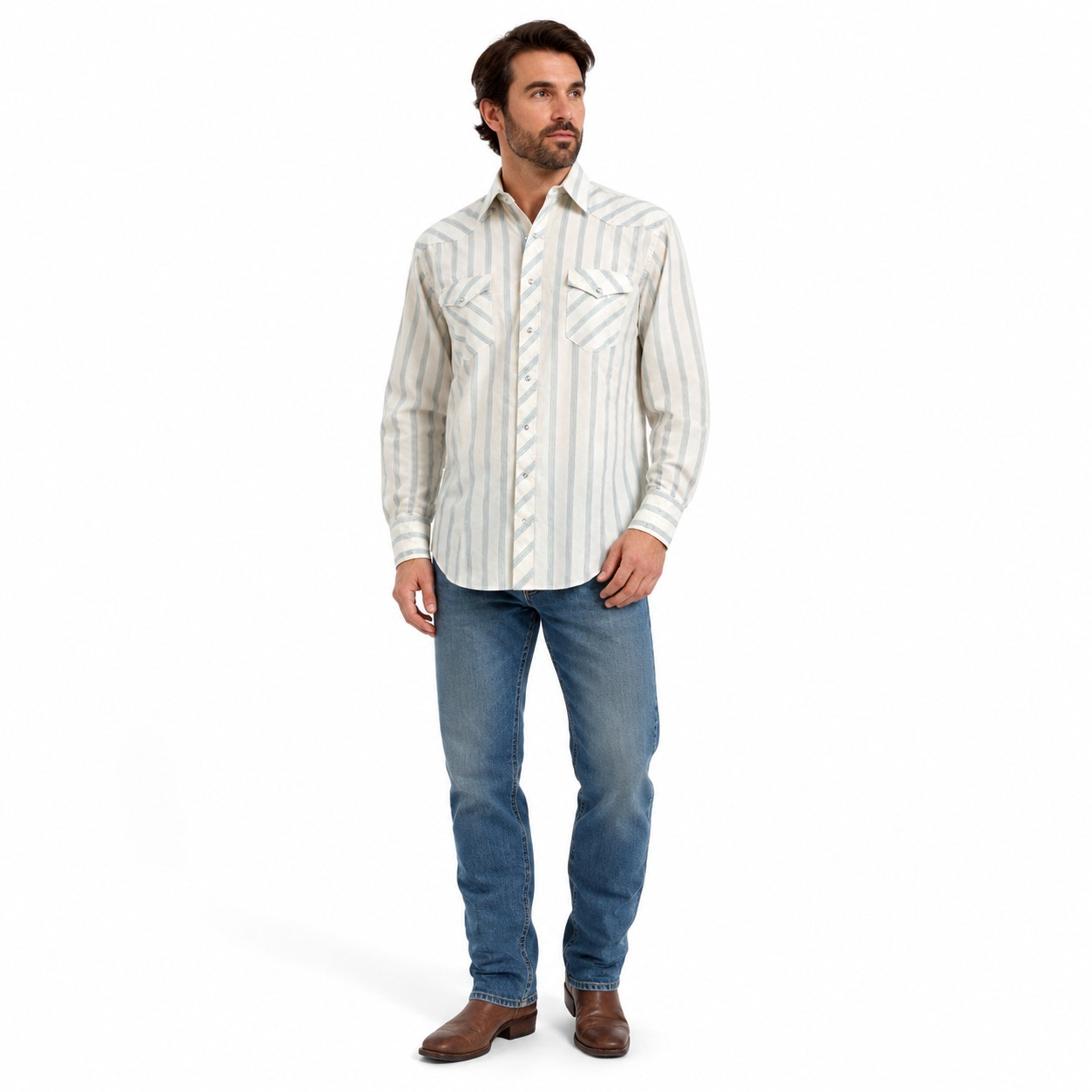 Vintage 80s Wrangler Striped Pearl Snap Western Shirt Men 17x35 USA