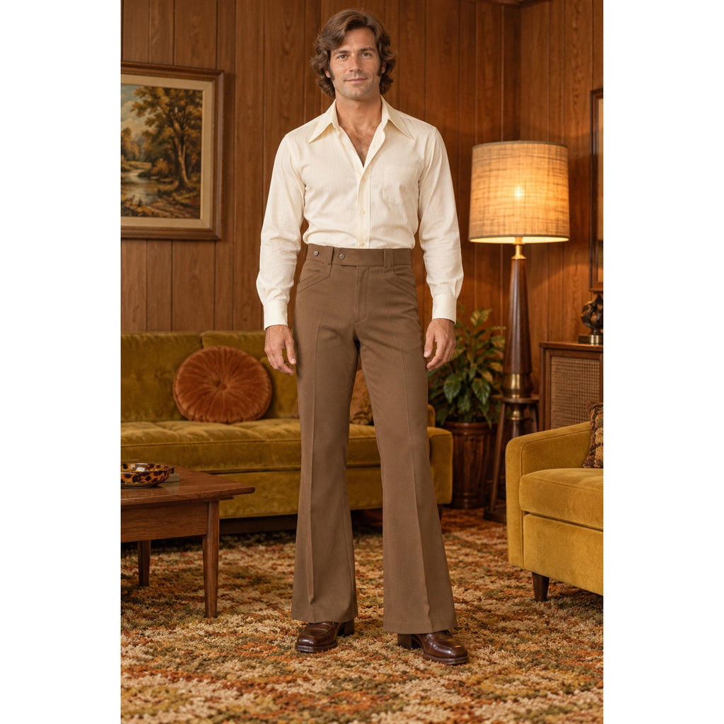 Vintage 70s Brown Polyester Doubleknit Flare Leisure Pants Mens Large 36x31