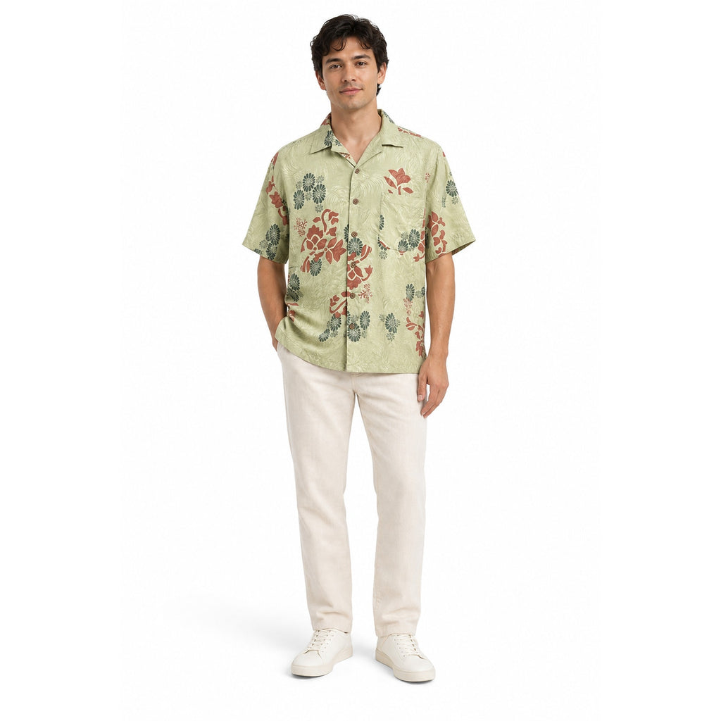 Vintage 90s Paradise Blue Mens XL Silk Floral Hawaiian Camp Shirt