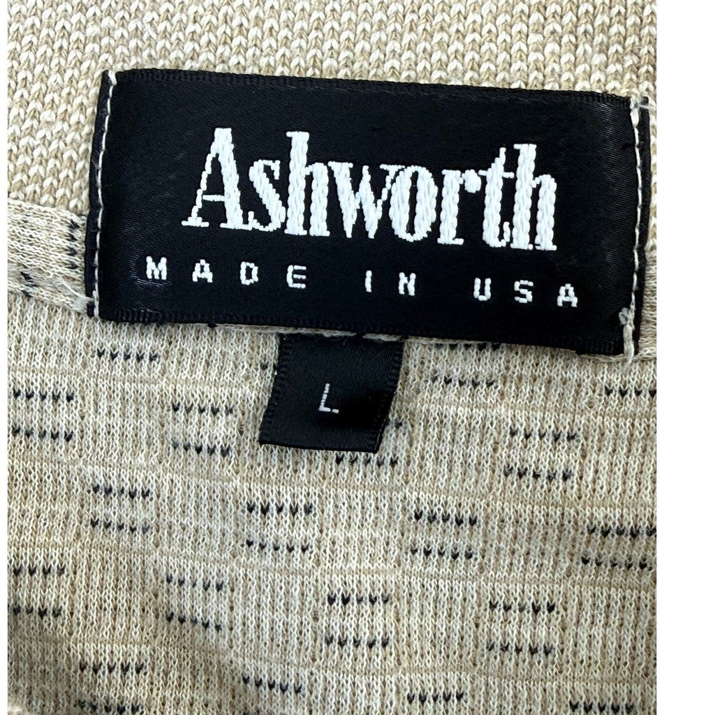 Ashworth Golf Polo Shirt Men's Large Beige Textured USA Made 100% Cotton