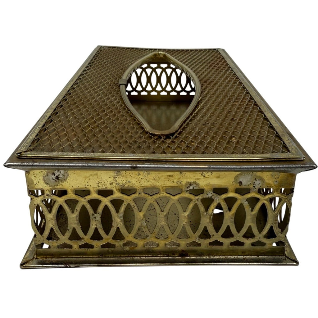 Vintage 70s Tissue Box Cover Holder 10.75” Wall Mount Gold Metal Retro MCM
