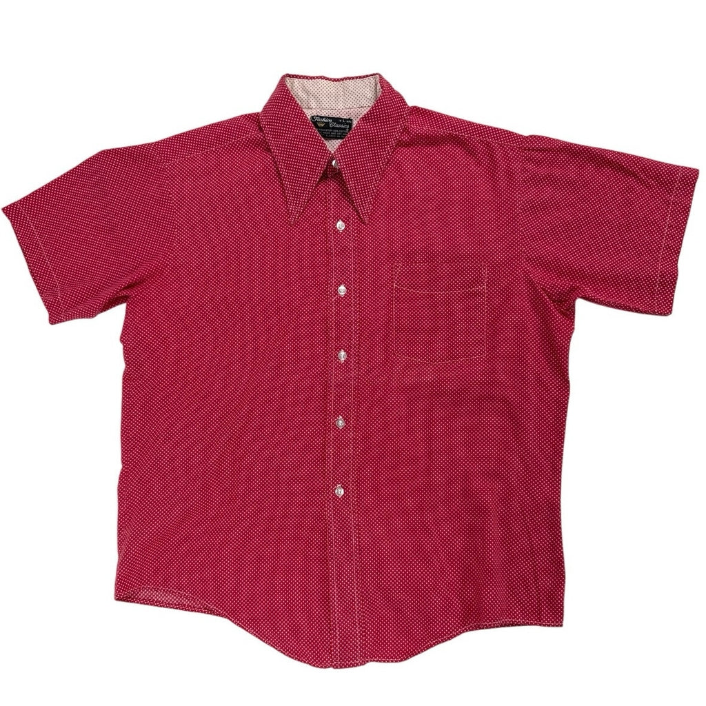 Vintage 70s Fashion Classics Red Pin Dot Disco Shirt Men's Large