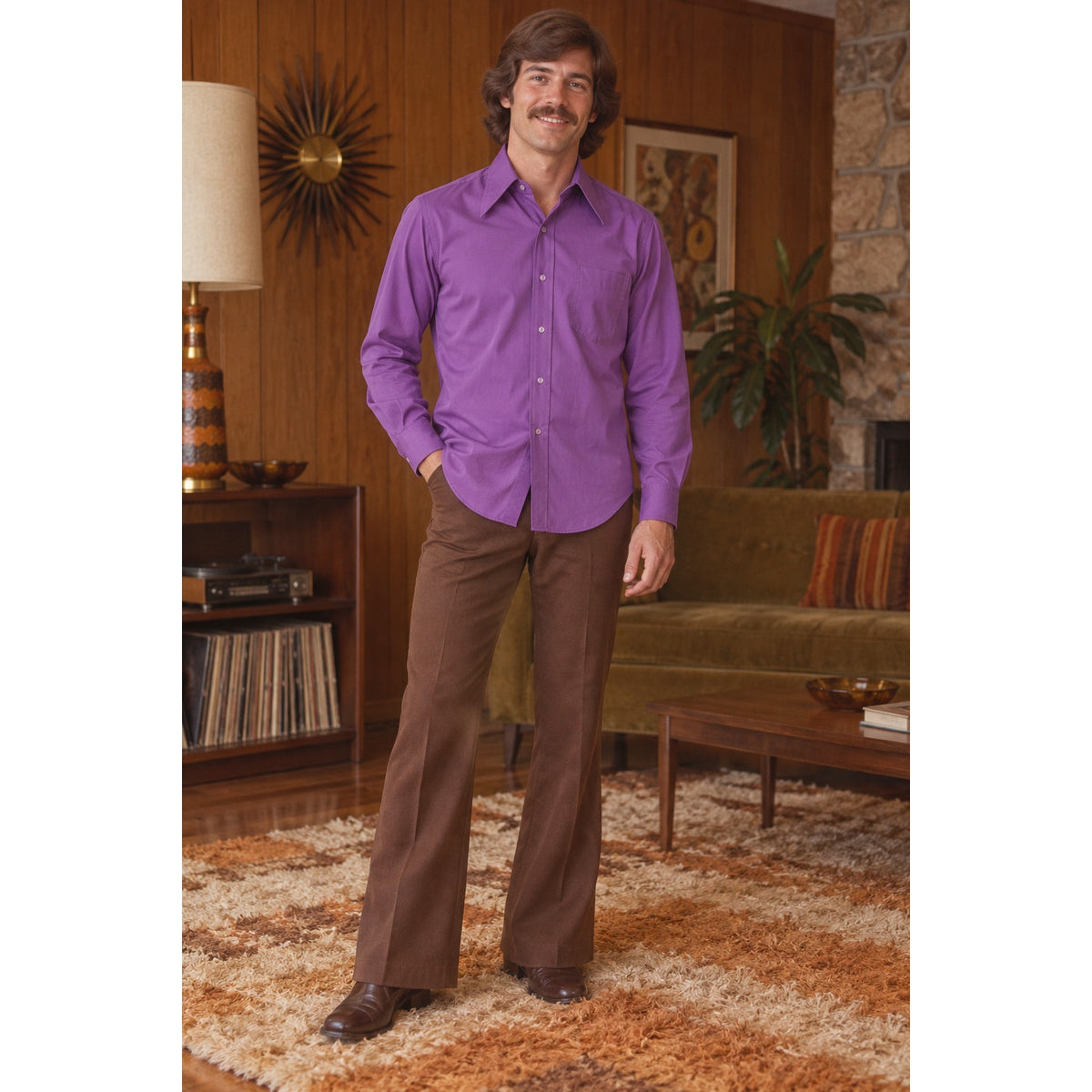 Vintage 70s Kmart Purple Point Collar Long Sleeve Disco Shirt Men’s L