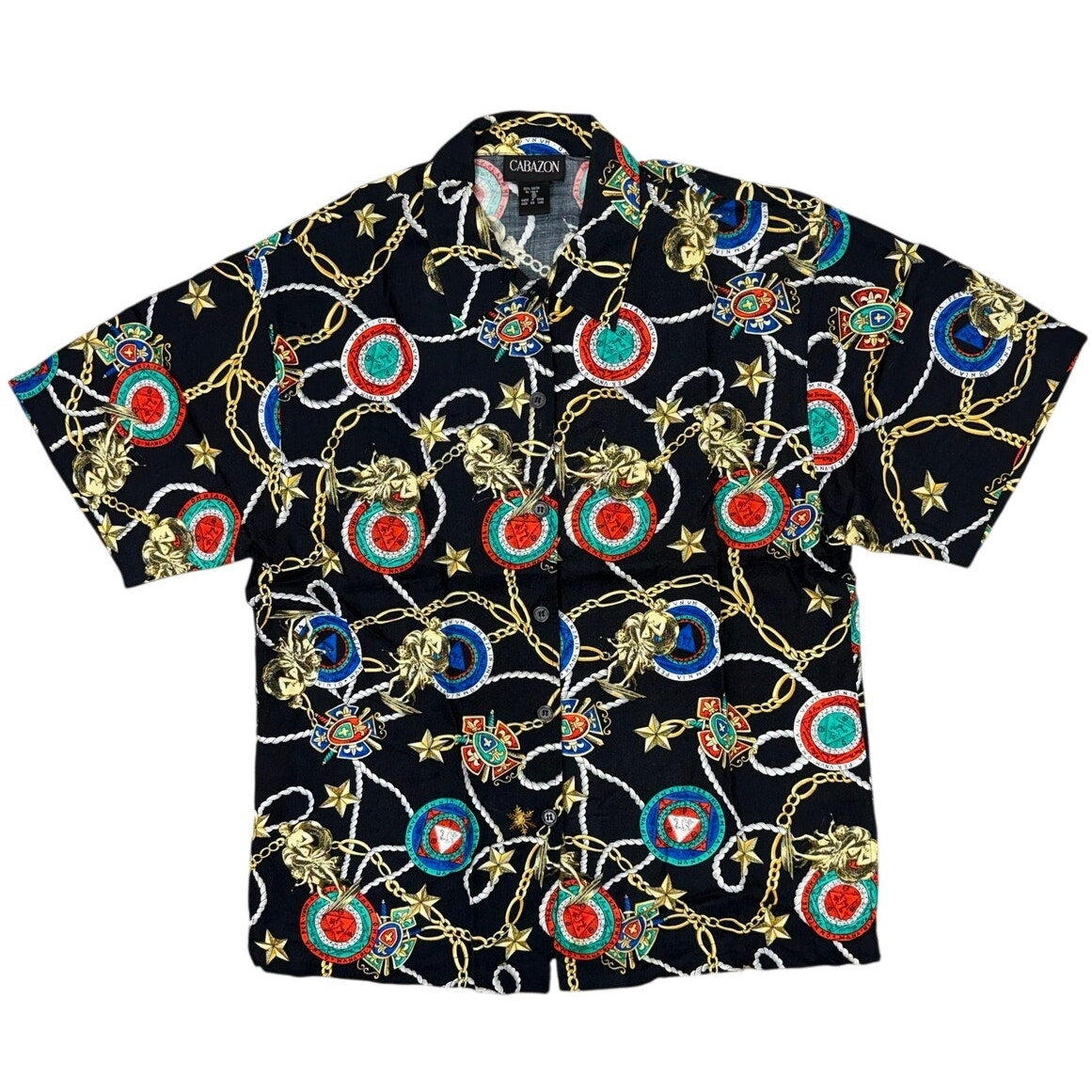 Vintage 90s Women's Oversized Medium Nautical Chain Rayon Blouse Cabazon