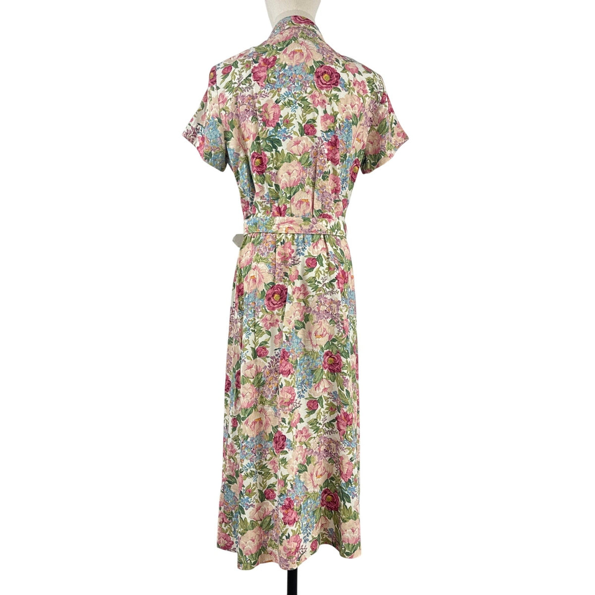 Vintage 80s R.J. Stevens Pink Floral Belted Midi Dress Size 14 Women's Medium