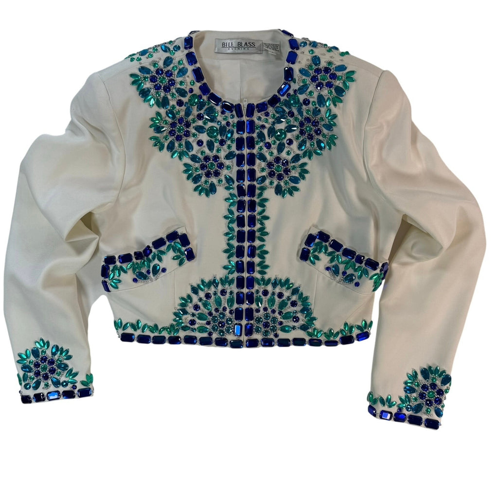 Vintage 90s Women's 6 White Dress Beaded Blazer Jacket Formal Bill Blass