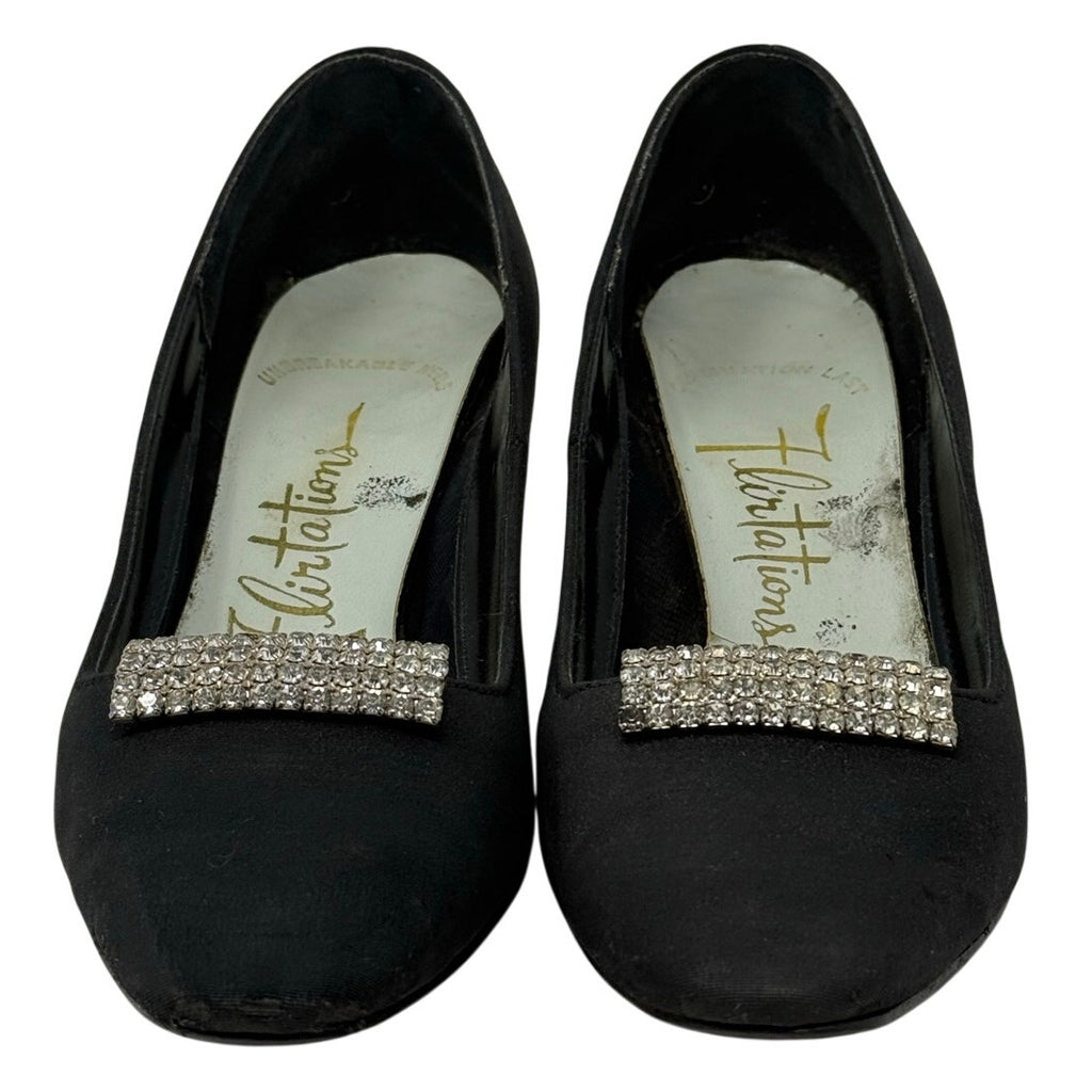 Vintage 60s Women's 5 Flirtations Black Rhinestone Pump Heels Narrow Fit